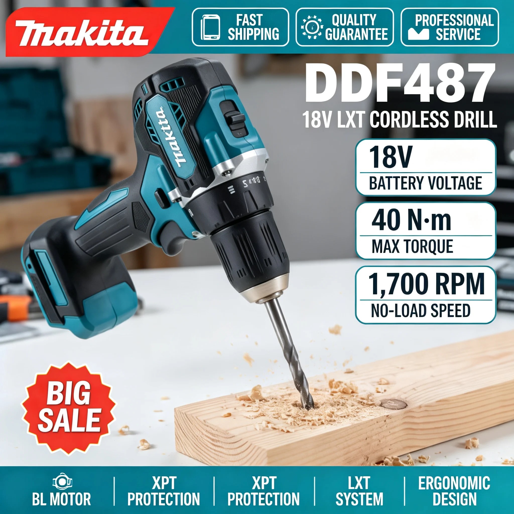 Bor Tanpa Kabel Makita DDF487  - Brushless Cordless Electric Drill 18V ulasan dan harga